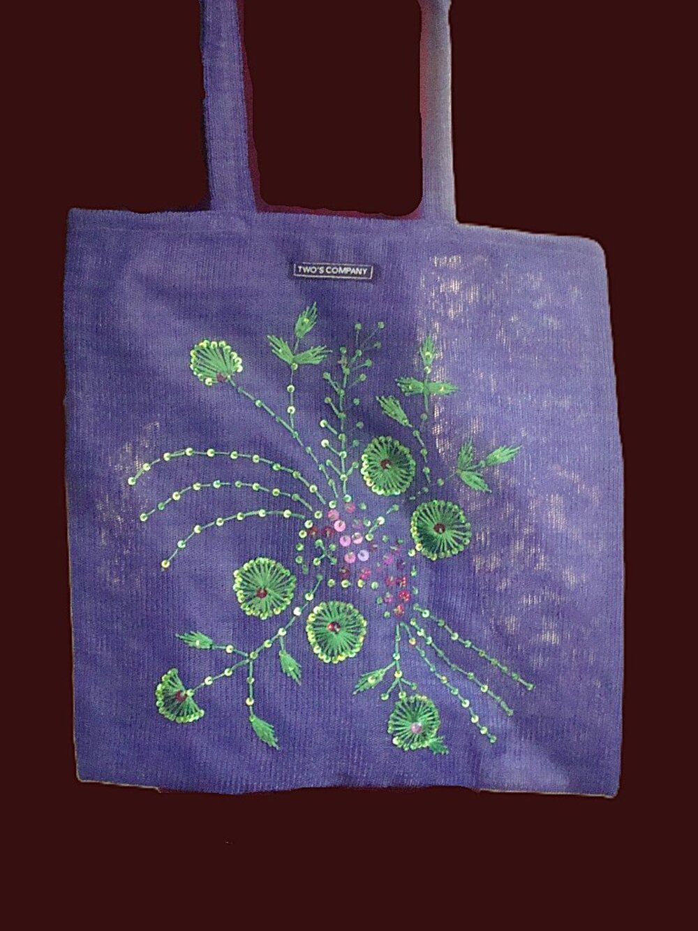TWO'S COMPANY Embroidered Floral Nylon Mesh Tote